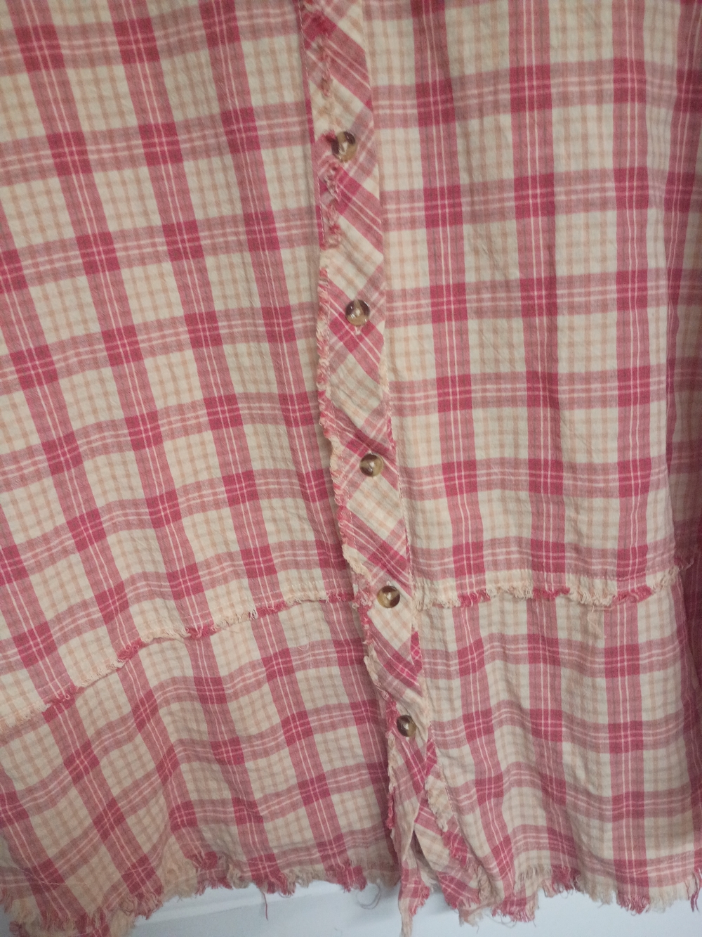 🤠🌻easel Pink and Cream Plaid Long Sleeve Button-Up Shirt Size Large - Picture 5 of 11